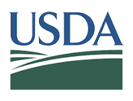 USDA logo with blue text and green stylized farmland graphic