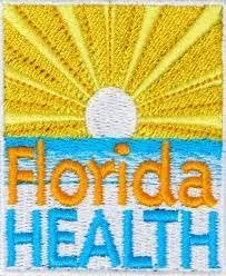 Sunrise over a stylized Florida map with the words 'Florida Health' in blue and orange.