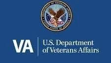 U.S. Department of Veterans Affairs logo with blue background, emblem of an eagle, and agency name