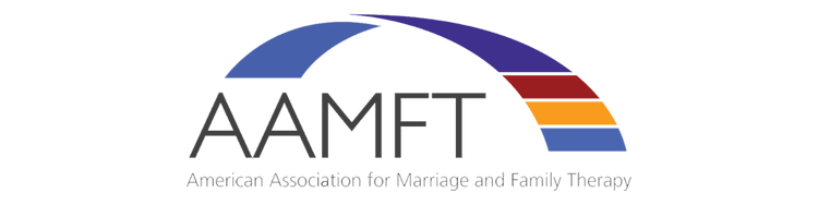 Logo of the American Association for Marriage and Family Therapy (AAMFT) featuring a curved rainbow-like design and the organization’s name.