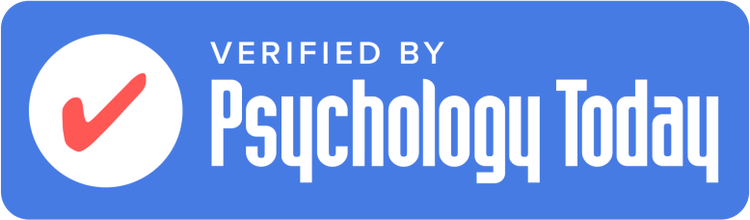 Verified by Psychology Today badge with a red checkmark in a white circle and blue background.