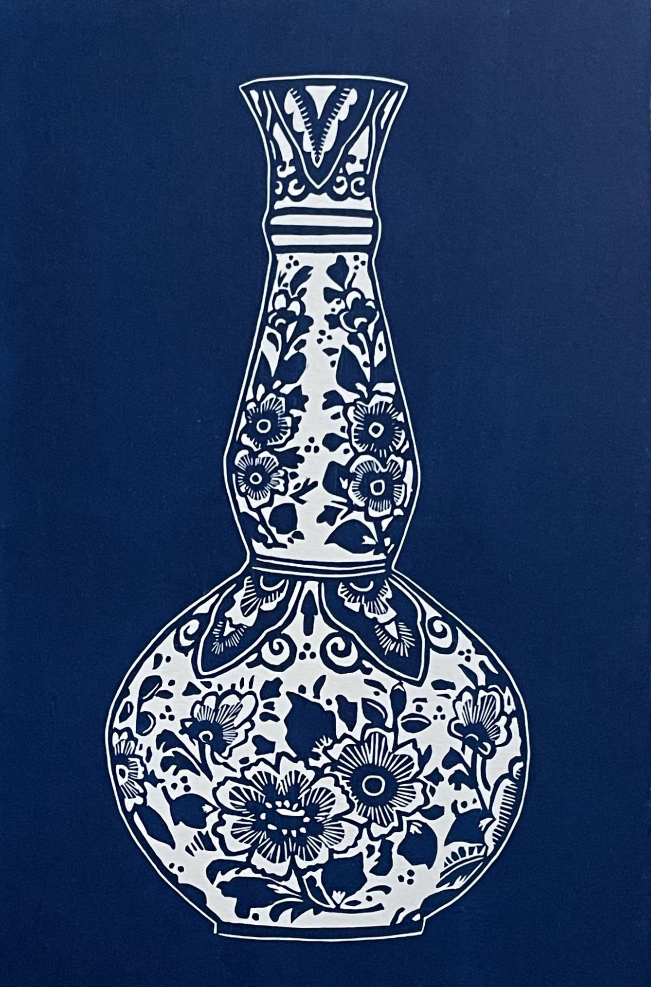 Blue and white vase (linocut)