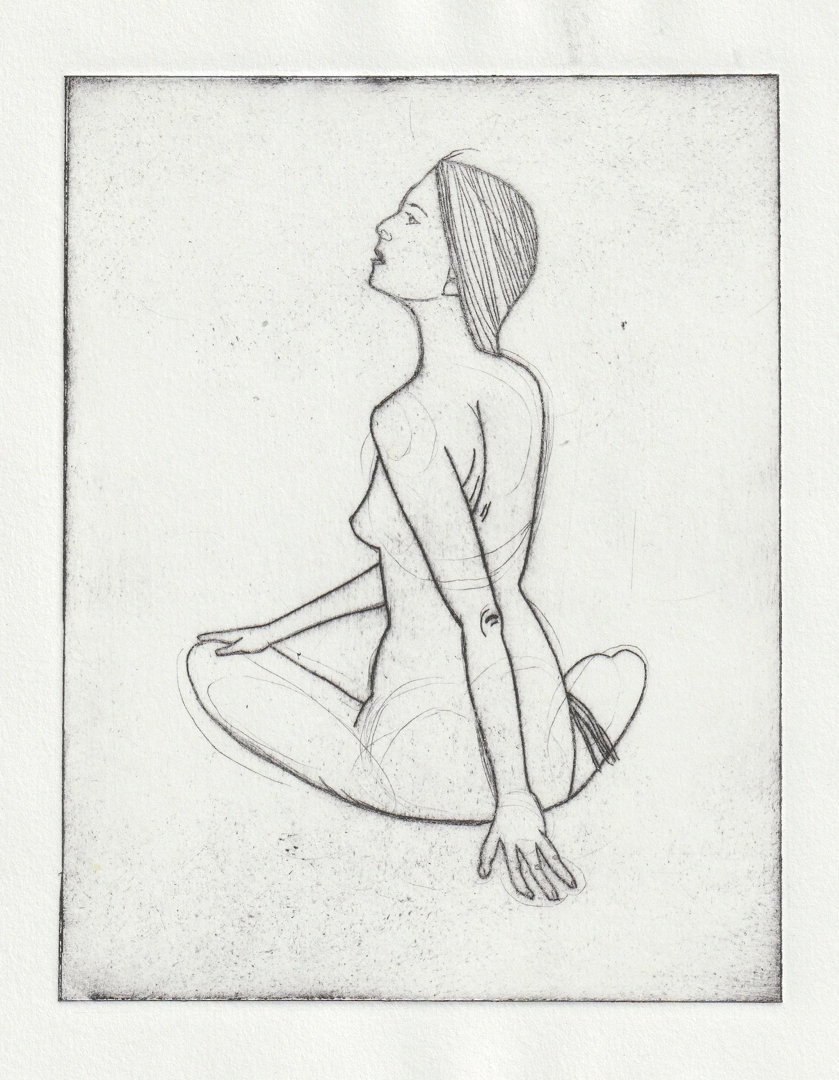 Nude with long hair (Dry point)