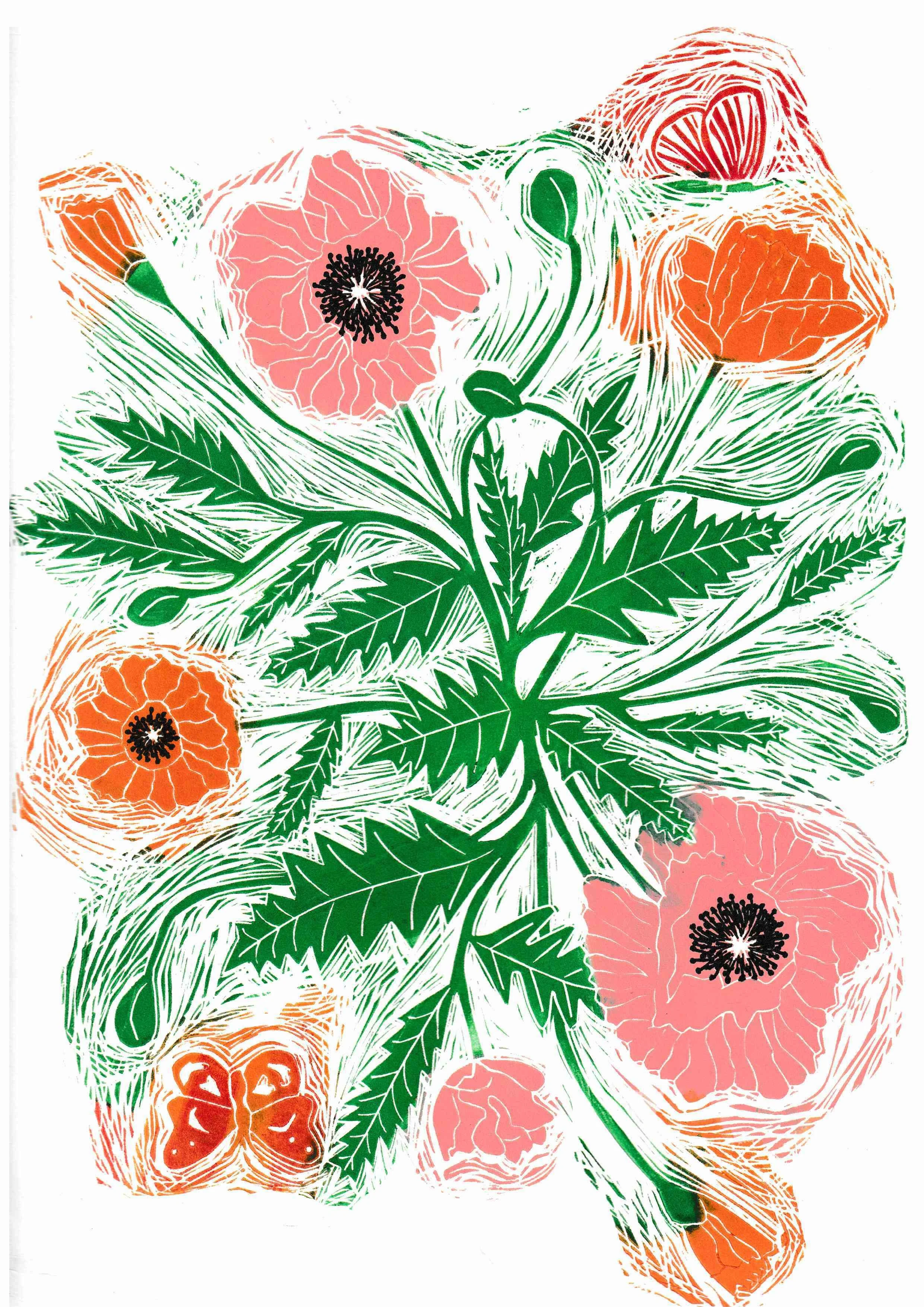 Poppies (Linocut)