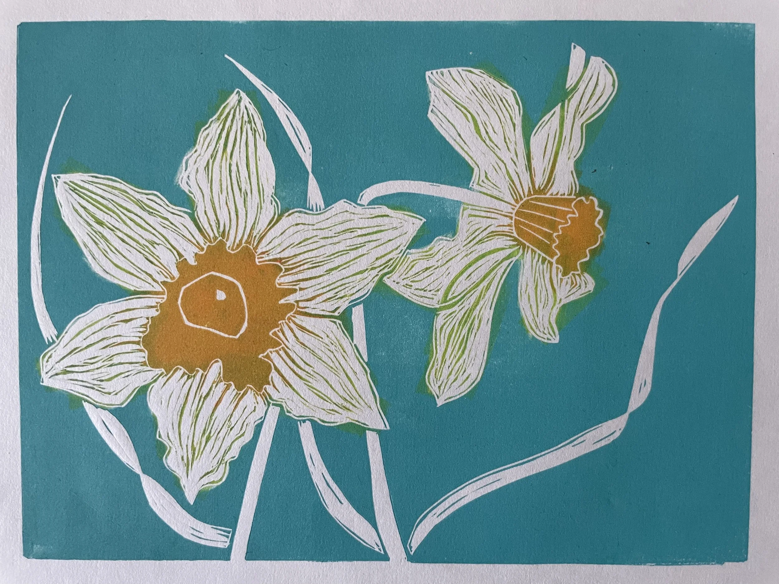 Daffodils (Linocut)