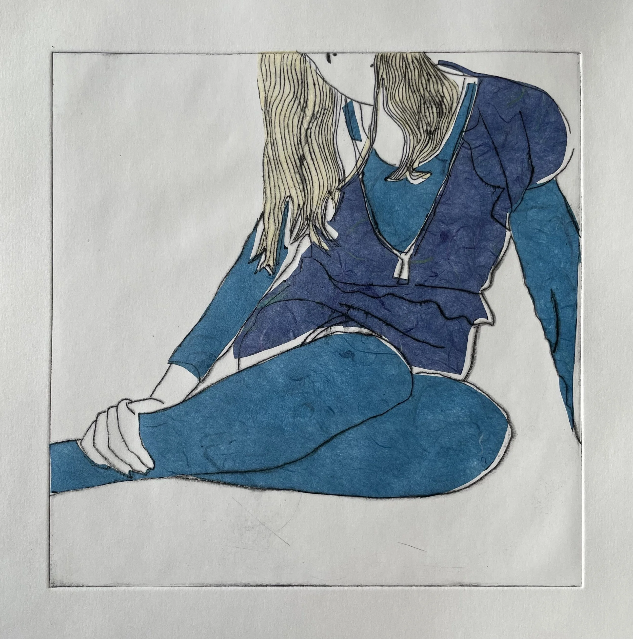 Blue tights (Drypoint and chine collé)