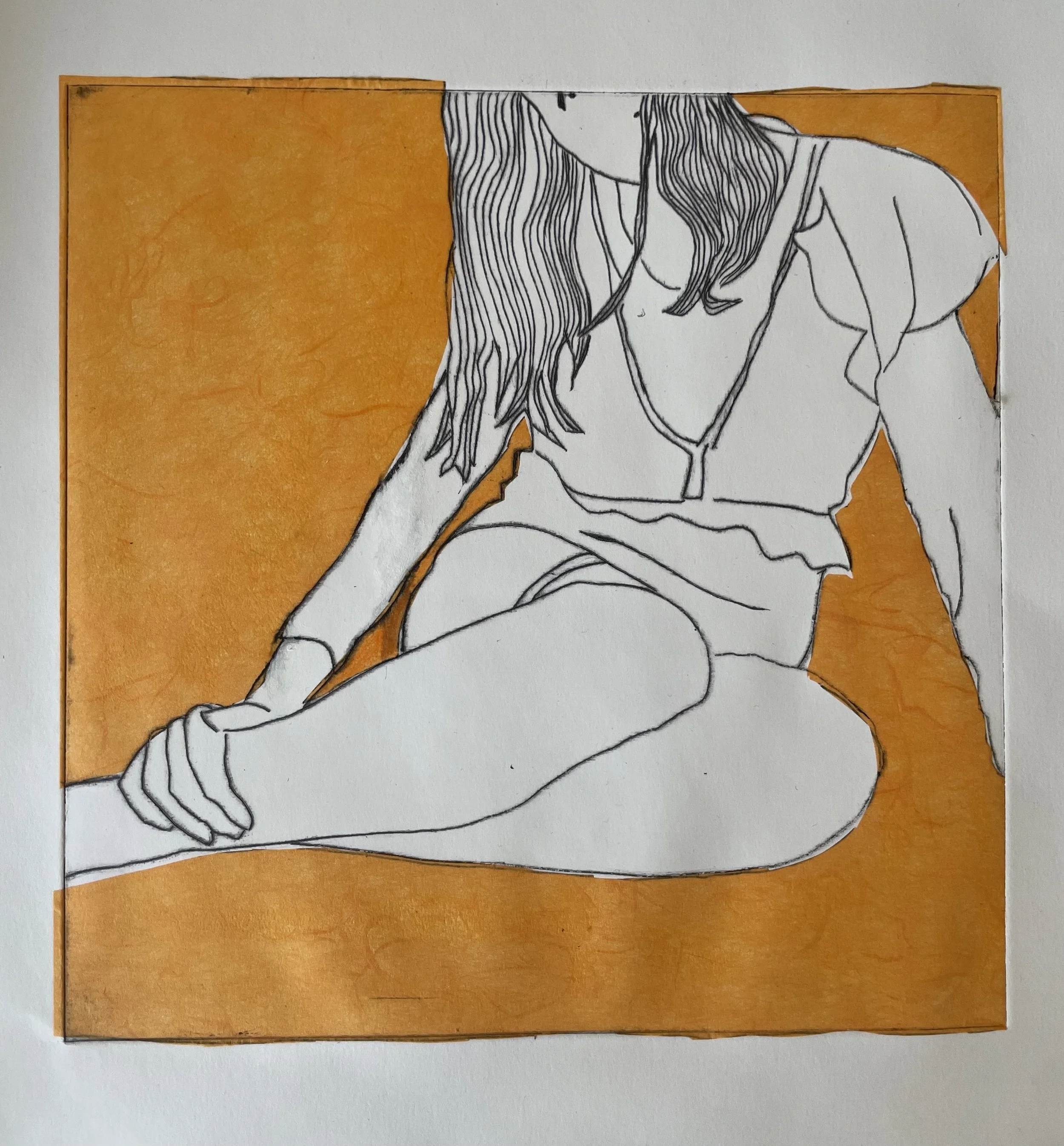 Self portrait (Collagraph with chine collé)