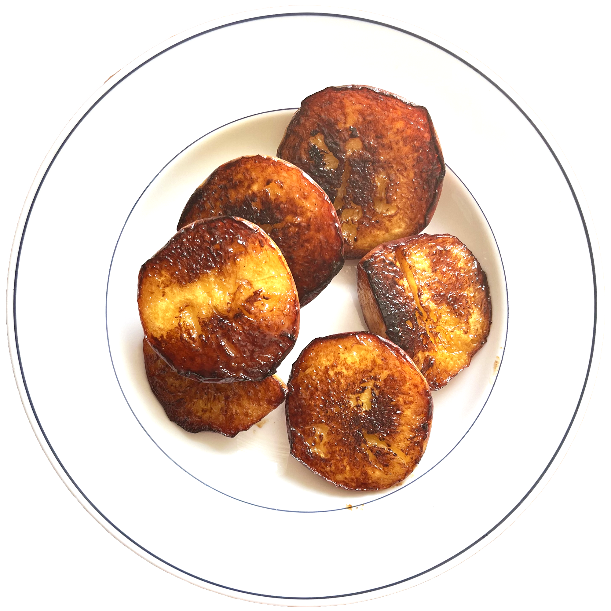 Caramelised peaches with basil and ice cream