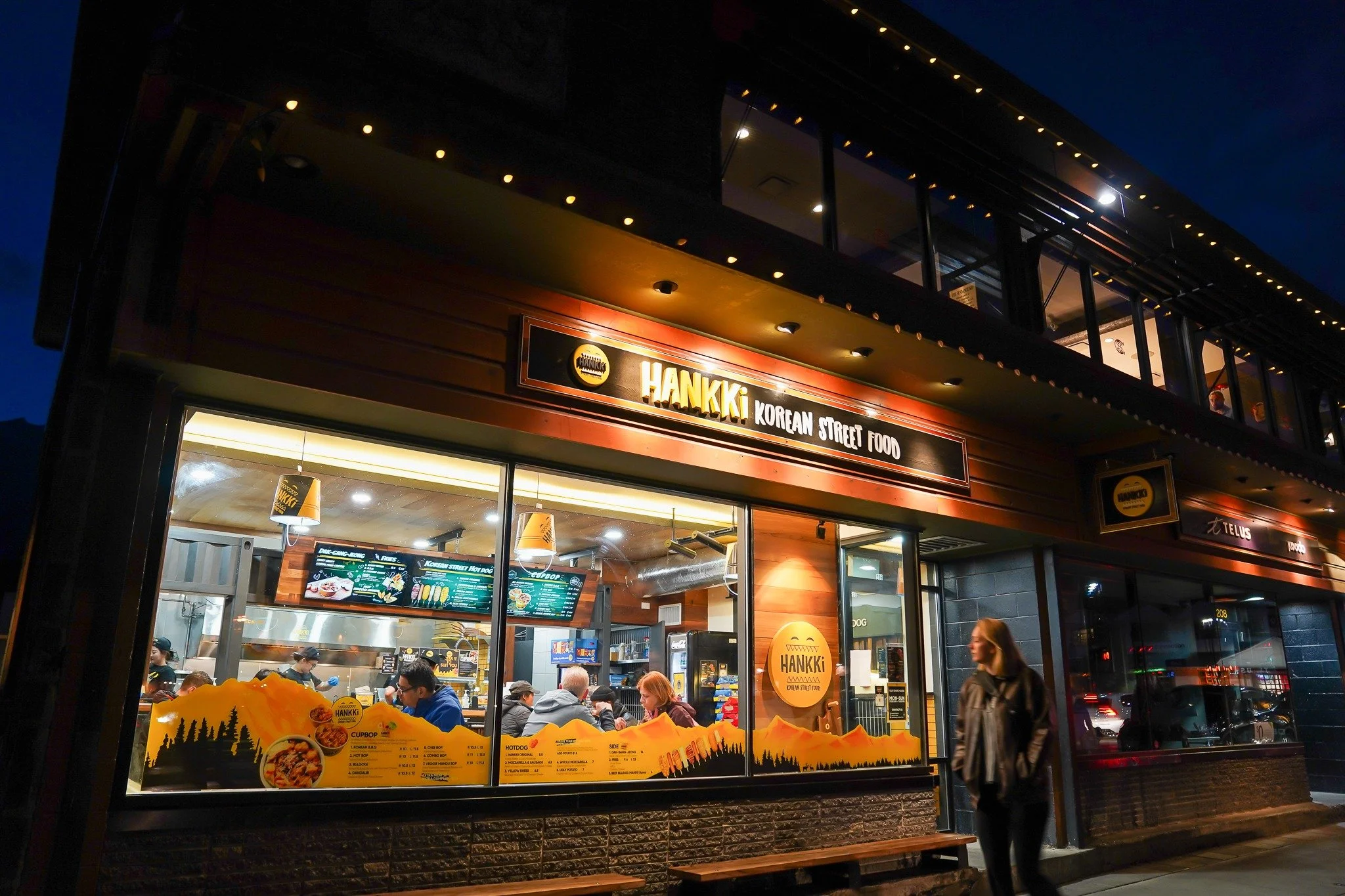 Hankki Korean street food restaurant in Banff Alberta at night