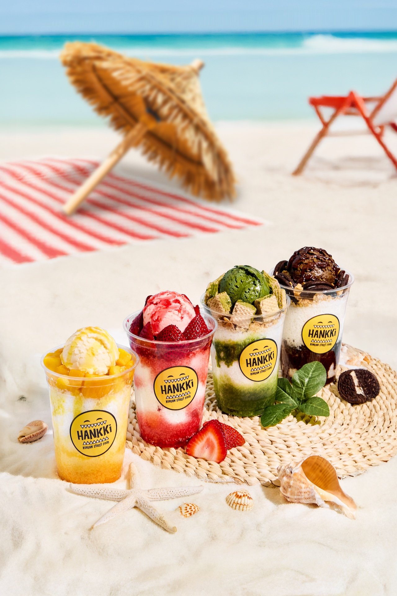 HANKKi Korean Bingsu dessert on a summer beach concept background in Calgary