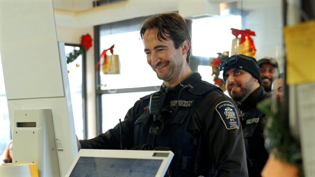 Customers who are police officer inside Hankki Acadia, a welcoming local restaurant in Acadia Calgary