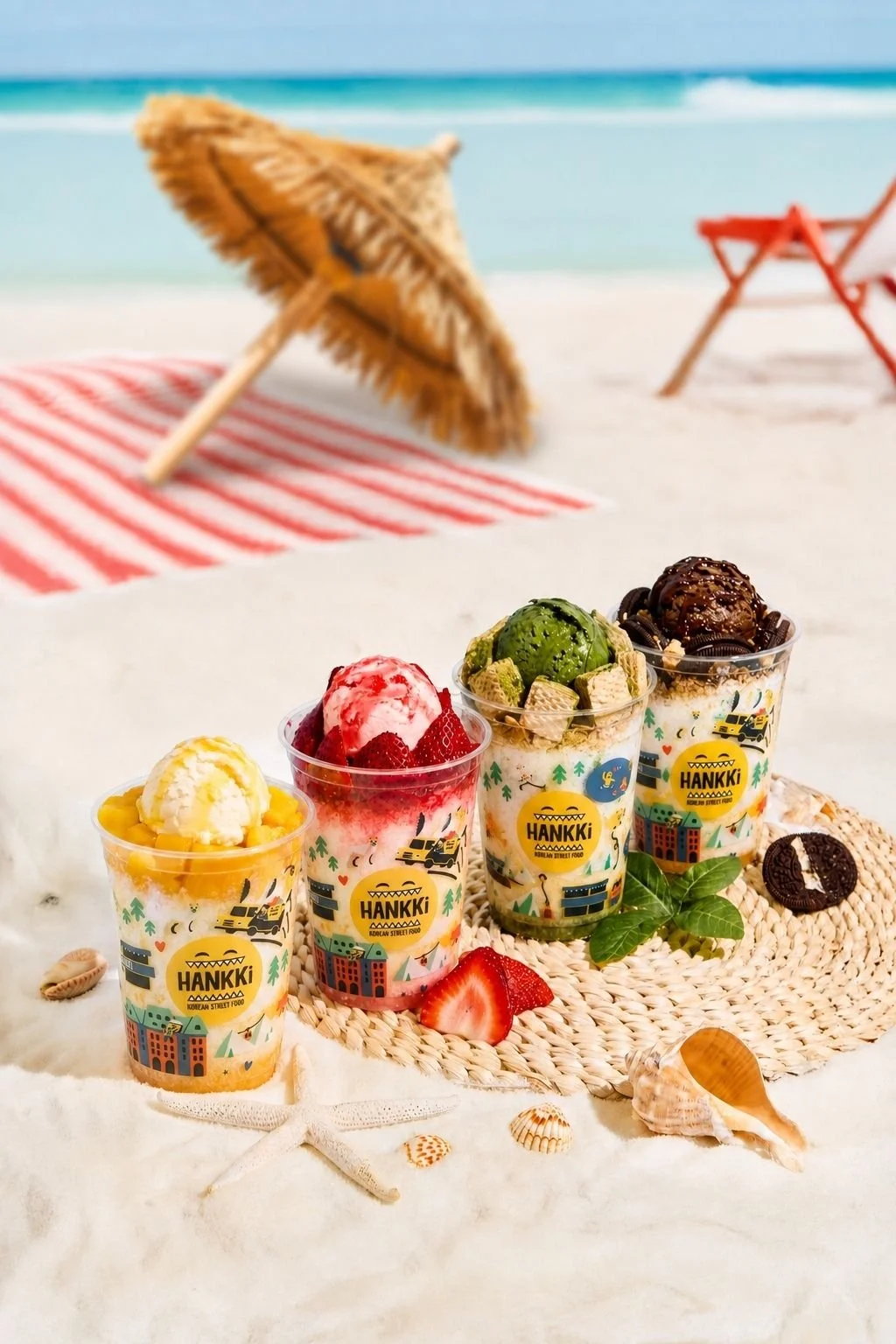 HANKKi Korean Bingsu made with snow-like shaved milk ice in mango, strawberry, matcha and Oreo flavours