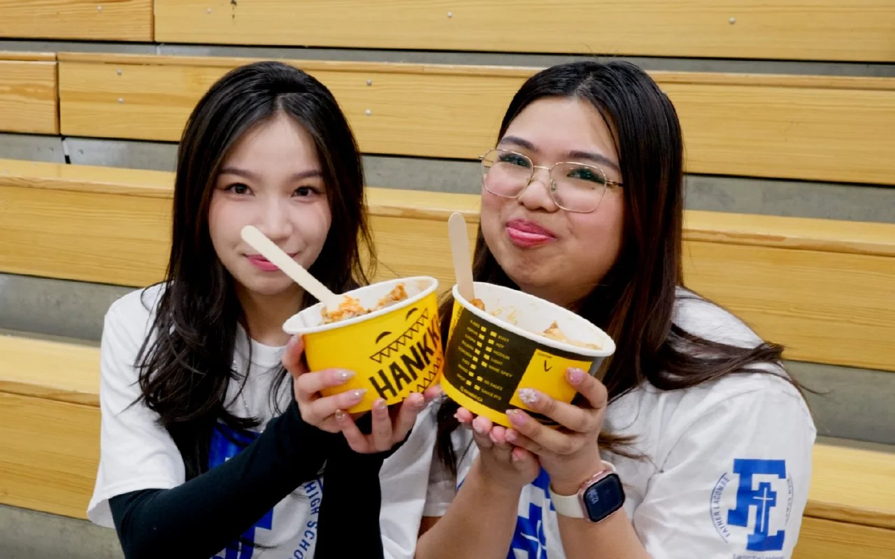 Father Lacombe High School students enjoying HANKKi Bowls together during a senior-year school event