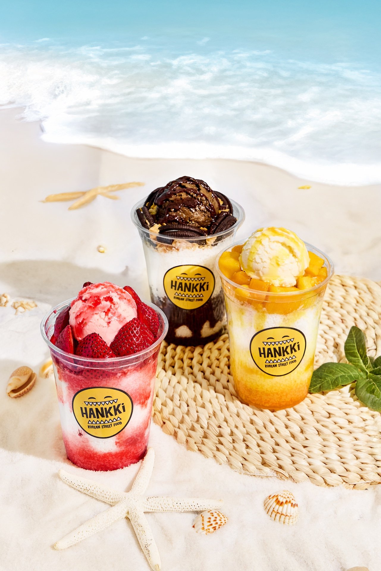 Strawberry, Oreo, and Mango HANKKi Bingsu Korean shaved ice desserts