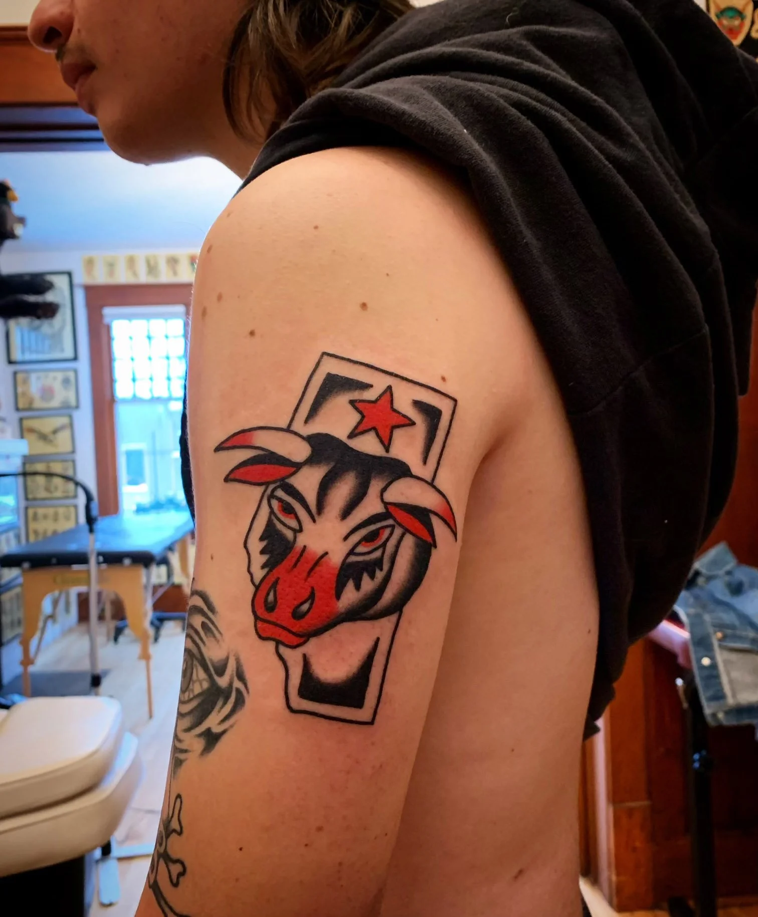 American Traditional Alberta Bull Tattoo
