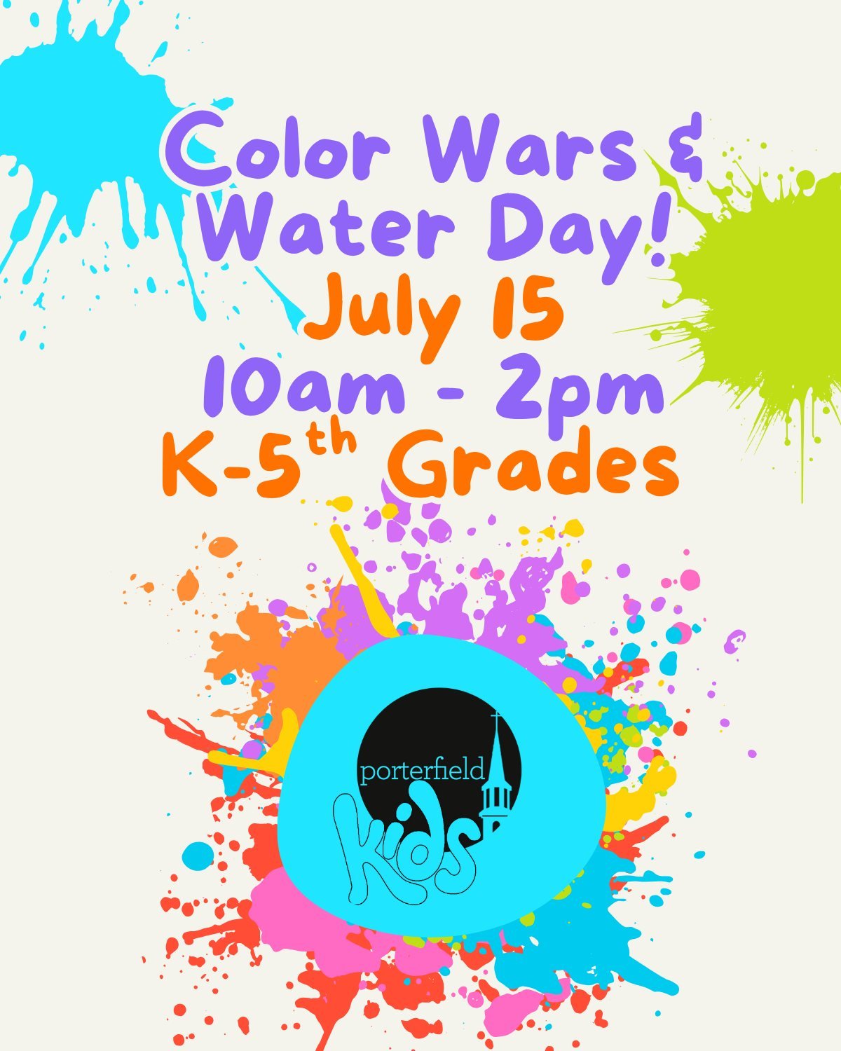 Get ready for a colorful day of fun for K-5 students! We’ll kick things off with a devotion, then enjoy a paint powder color war, water games, picnic lunch, and a movie!
π Wear a white tee, shorts, and shoes that can get messy (bathing suits