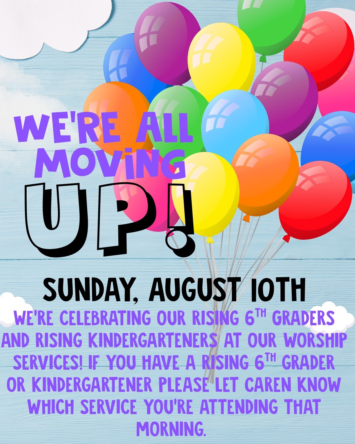 Join us on Sunday, August 10th as we cheer on and celebrate our amazing kids moving up to Kindergarten and 6th Grade!
Let’s come together to honor this exciting milestone!