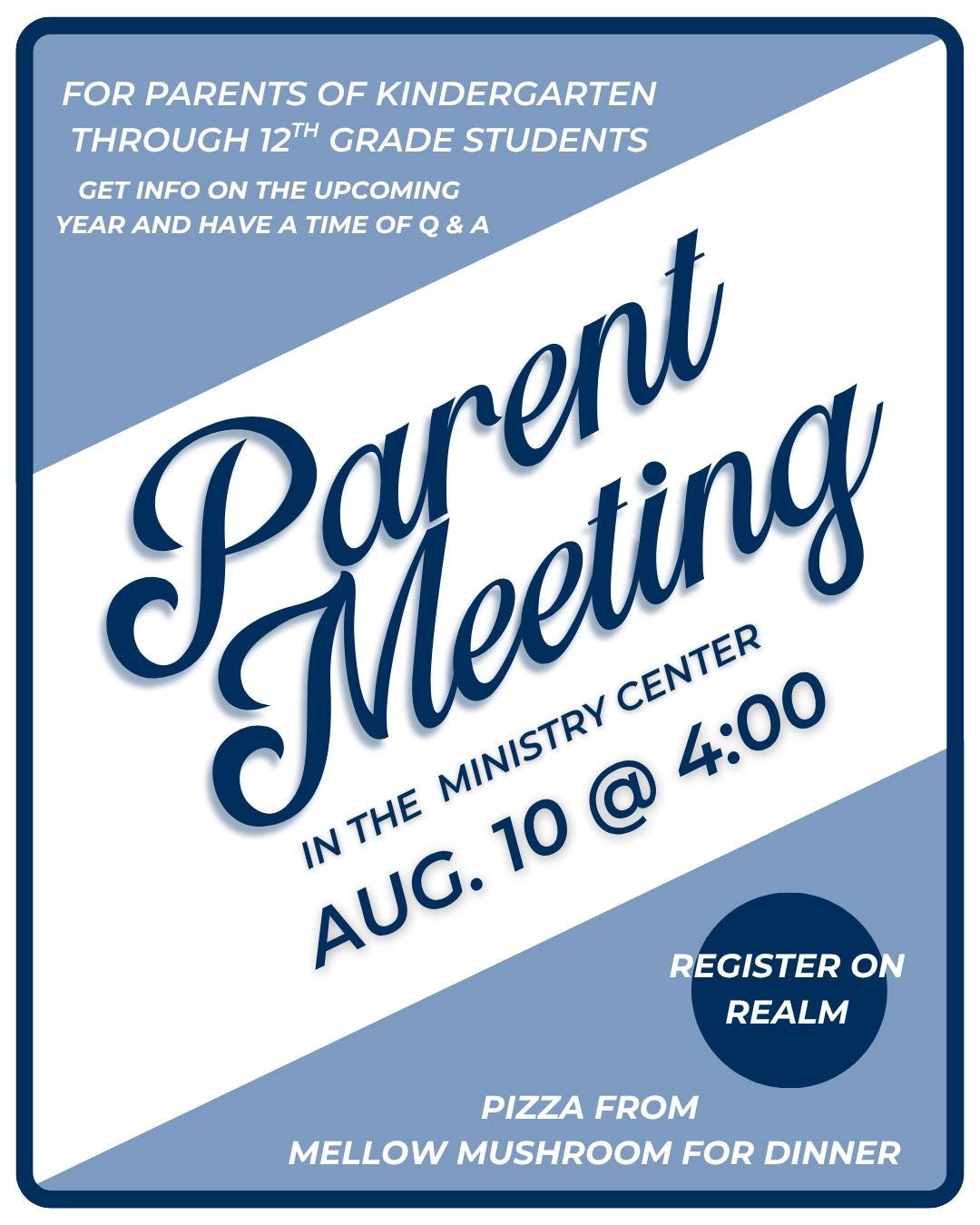 ๐ฃ Hey Parents! ๐ฃ
We’ve got an exciting season ahead in our Children’s and Youth Ministries, and we want YOU in the loop!
Join us for a Parent Meeting on Aug. 10th from 4:00–6:00 PM as we walk through all the amazing upcoming even