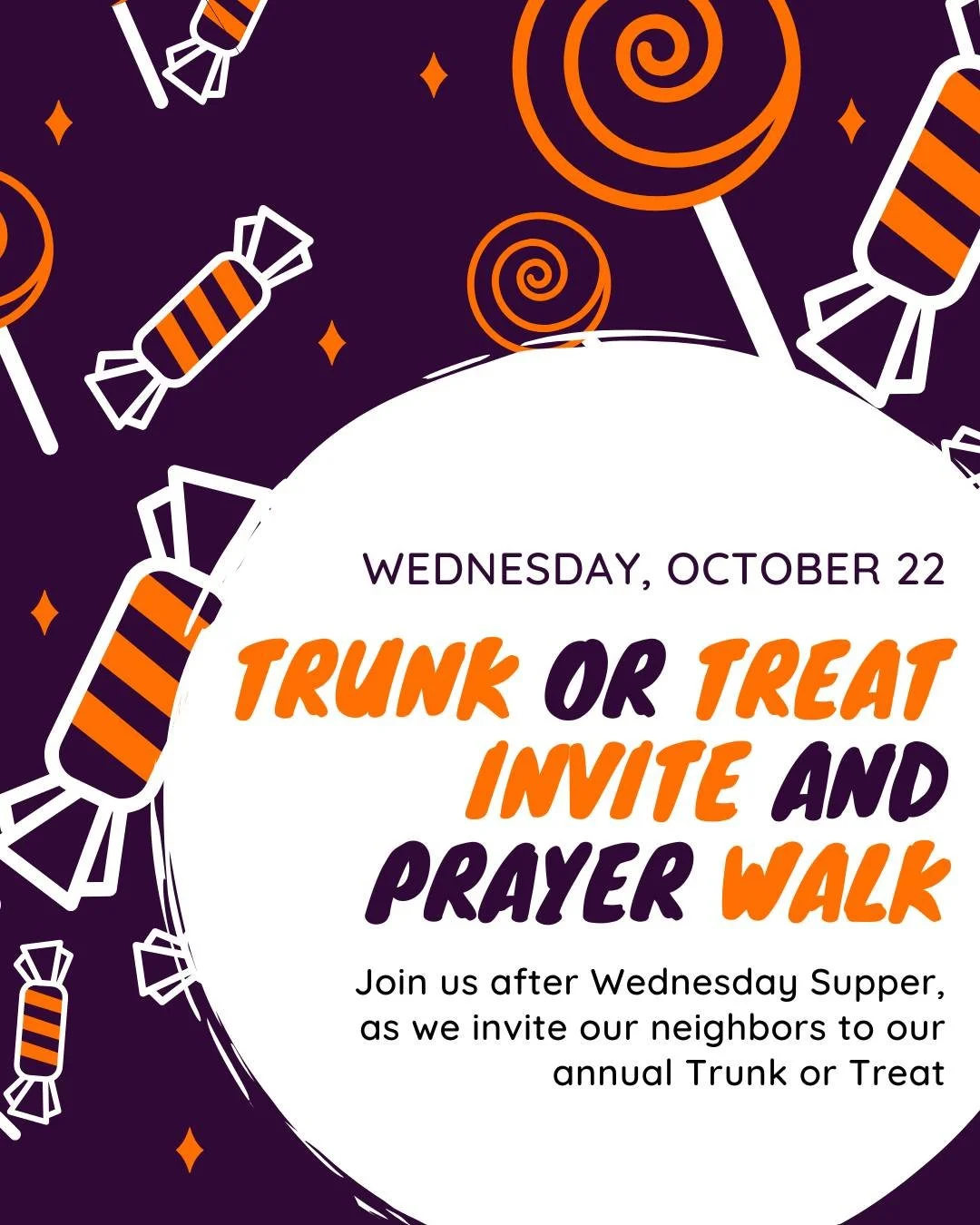 Join us for a Neighborhood Prayer Walk!
Next Wednesday, October 22, we’ll gather to walk through our neighborhood, inviting our neighbors to Porterfield’s Trunk or Treat and taking time to pray with and for them.
This is a wonderful opp