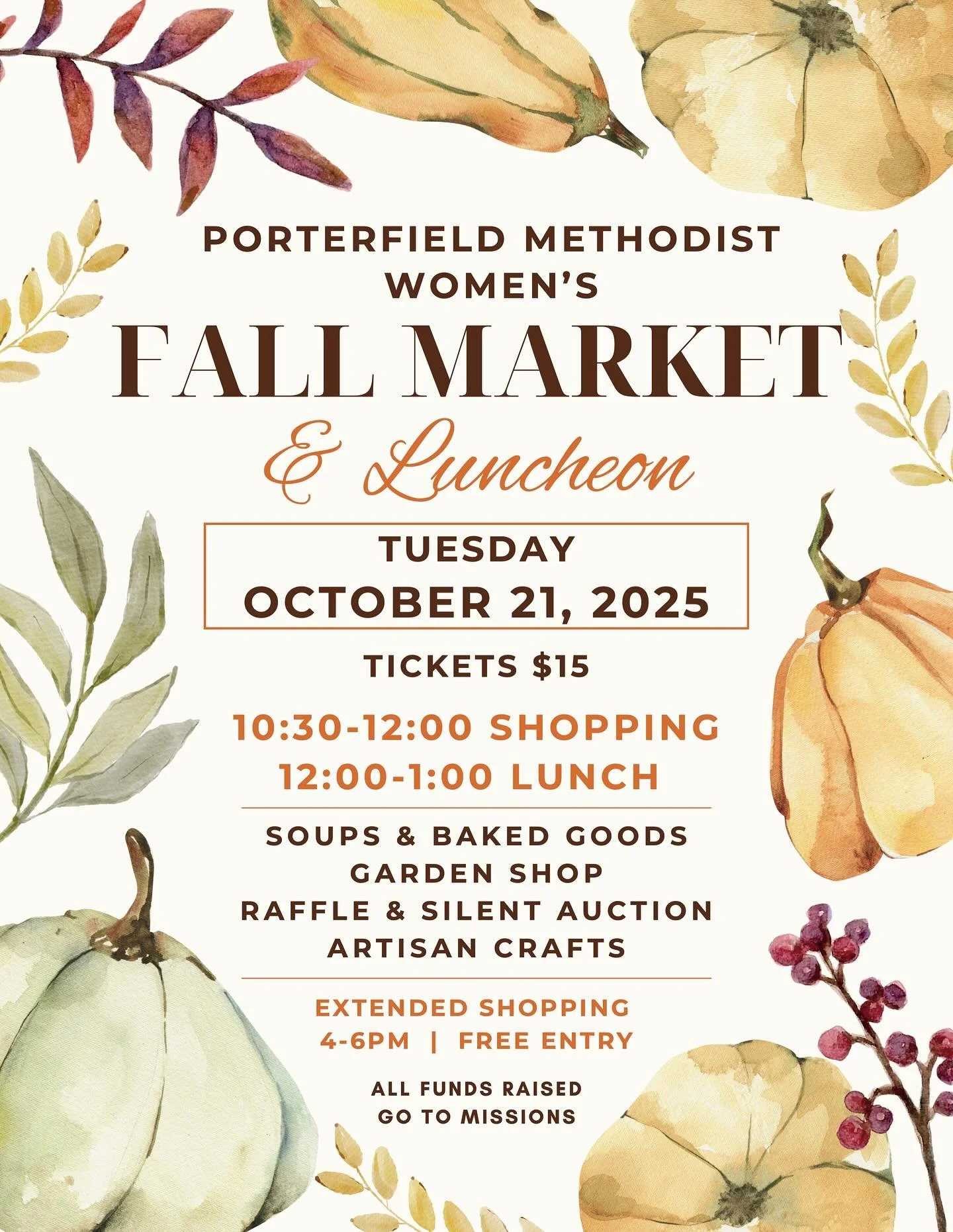 We're excited to see everyone at the Porterfield Methodist Women's Fall Market and Luncheon!