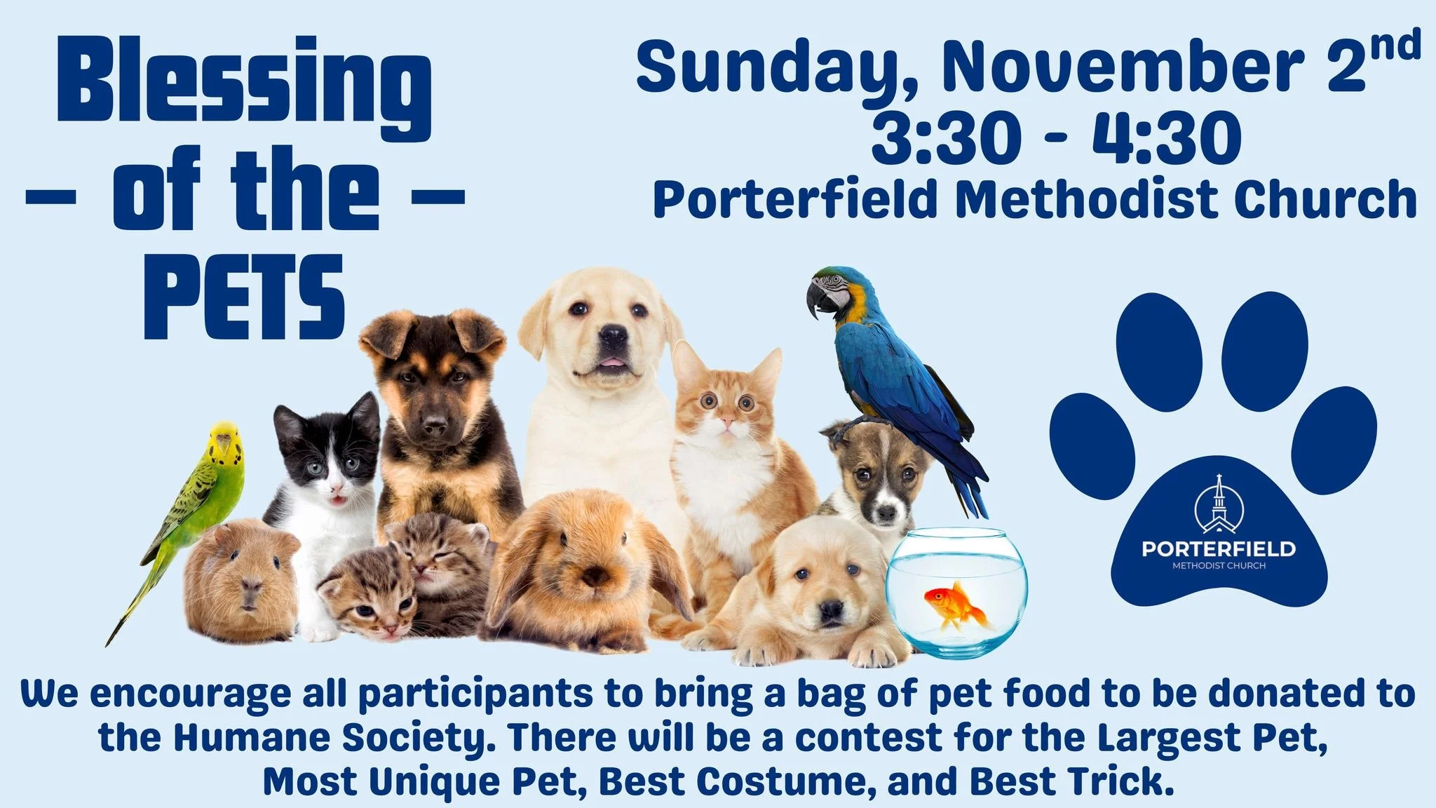 ππΈJoin us this Sunday at 3:30pm for a Blessing of the Pets service!ππ  Bring your pet to be blessed and bag of pet food to be donated to the Humane Society.