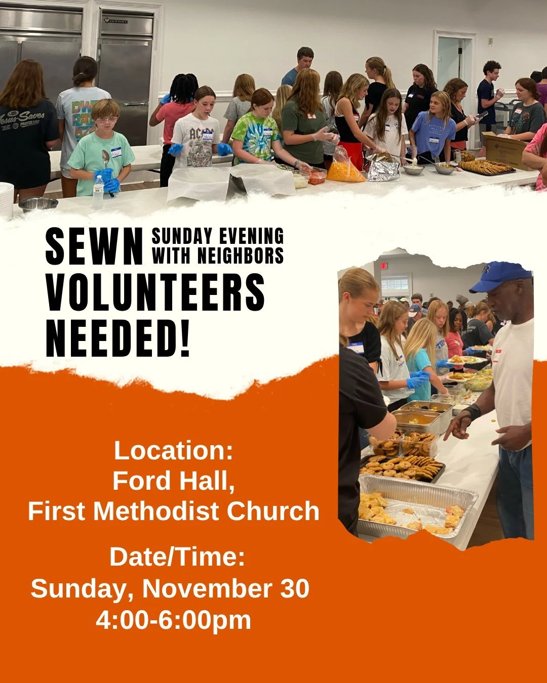 Are you looking for a place to serve this Thanksgiving season? We need volunteers to help serve at SEWN(Sunday Evening with Neighbors) on November 30th.  Sign up at  https://onrealm.org/porterfieldmethodist/PublicRegistrations/Event?linkString=NWY0MG