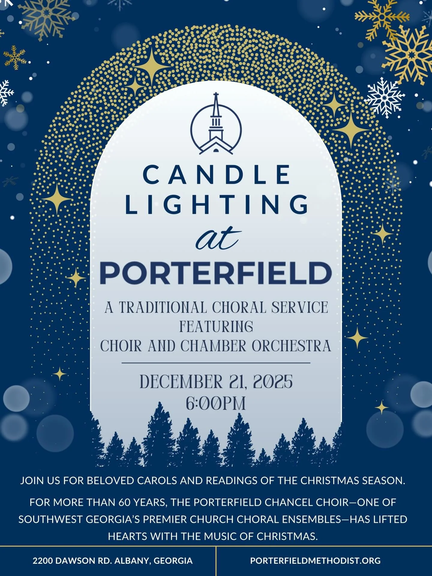 Mark your calendars! Candle Lighting at Porterfield is December 21st in the sanctuary. We hope you&rsquo;ll join us for this special time at Porterfield as we prepare our hearts to celebrate the birth of our Savior!