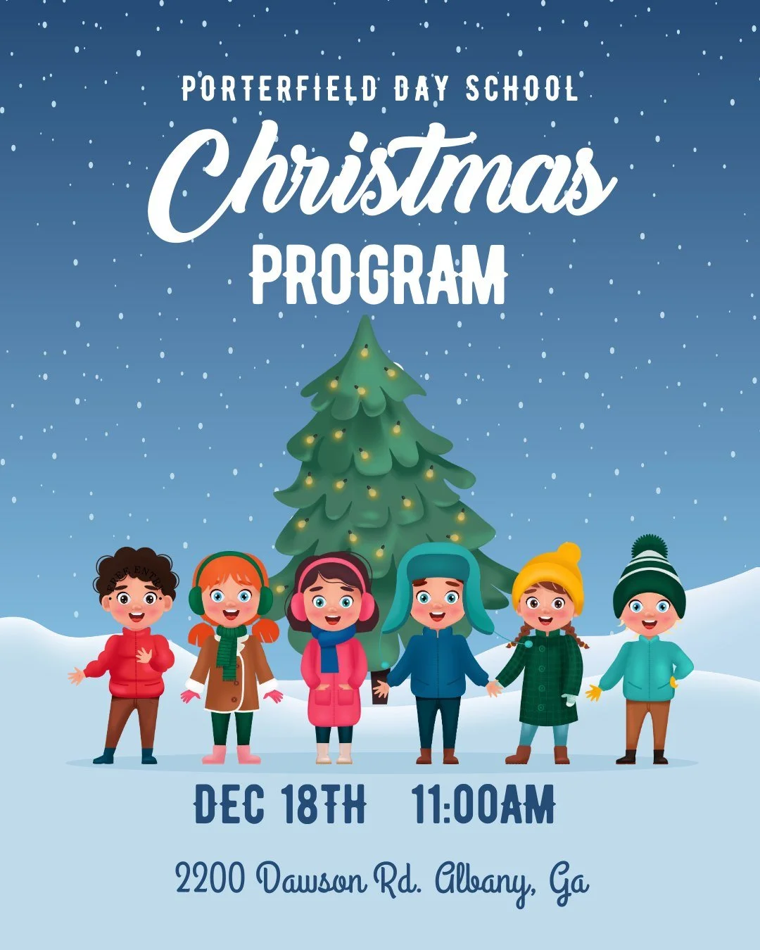 Our kids from the Porterfield Day School will be putting on a Christmas Program that will surely get you in the Christmas spirit!  Join them on Dec. 18th at 11:00am in the Ministry Center.