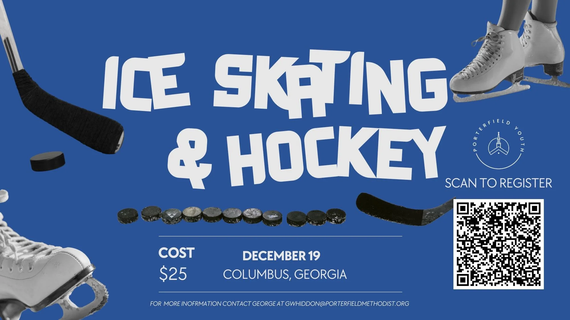 This Friday, our youth will be traveling to Columbus to ice skate and watch a hockey game. ⛸🏒Please register through realm or by emailing George at gwhiddon@porterfieldmethodist.org.

There will also be a family movie night starting at 6:30pm in the