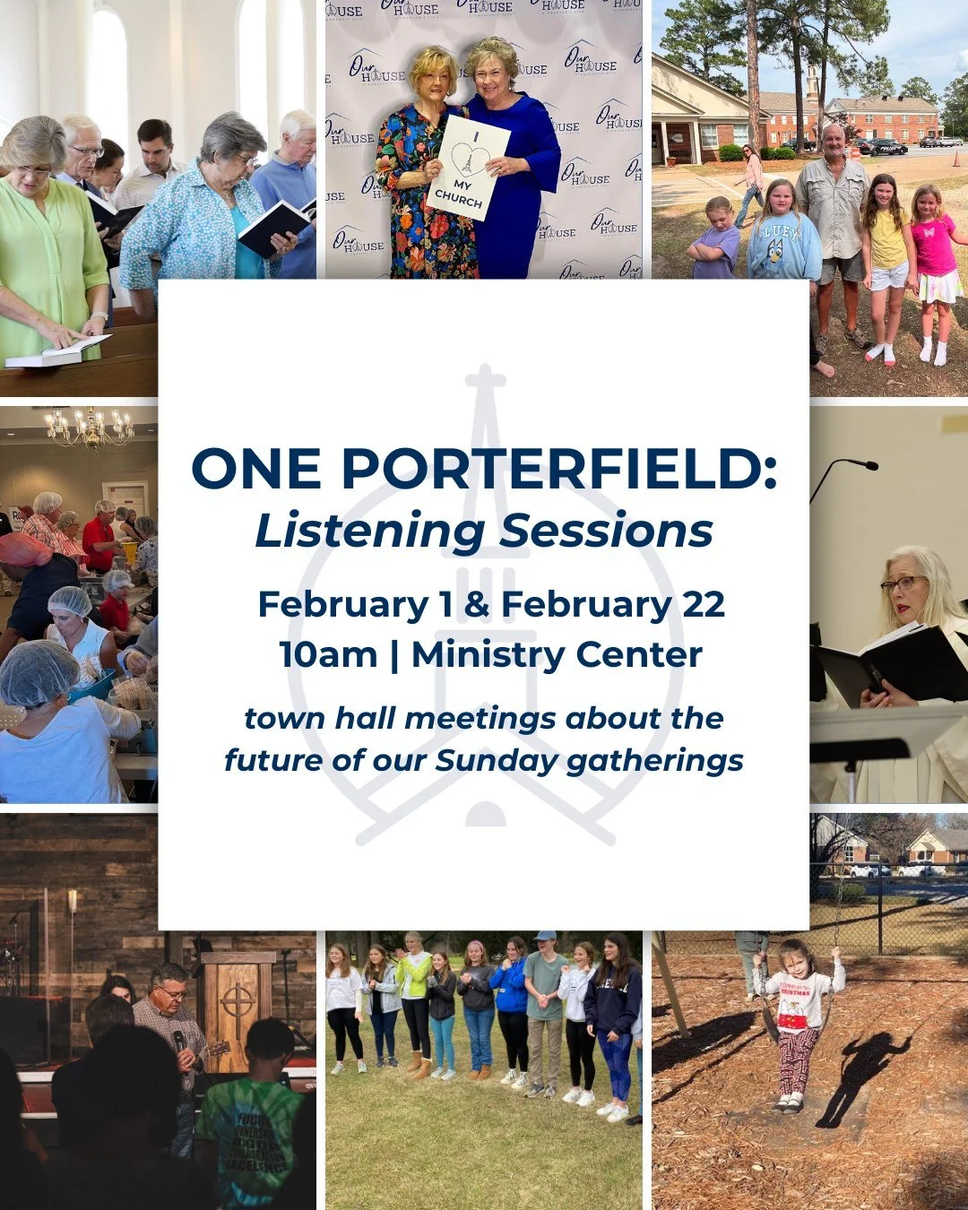 Join us for two vision and listening sessions in February designed for discussion and questions regarding our decision to move to one worship service. Find a letter from Josh detailing these sessions at porterfieldmethodist.org/oneporterfield
