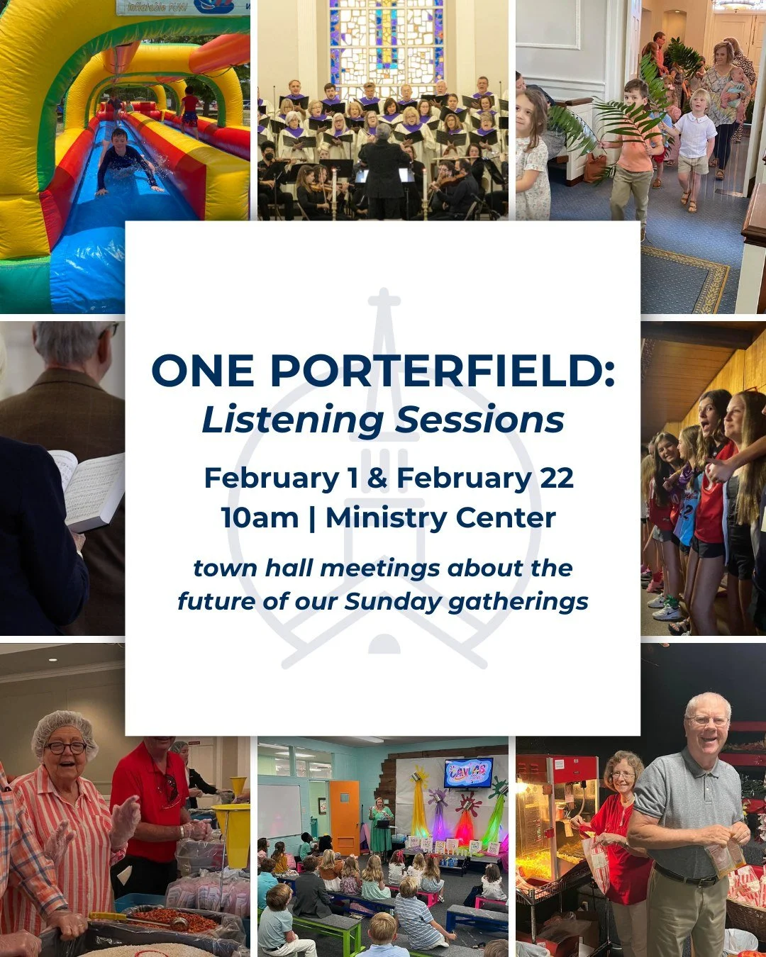 TOMORROW | Join us for the first of two vision and listening sessions designed for discussion and questions regarding our decision to move to one worship service. Find a letter from Josh detailing these sessions at porterfieldmethodist.org/oneporterf