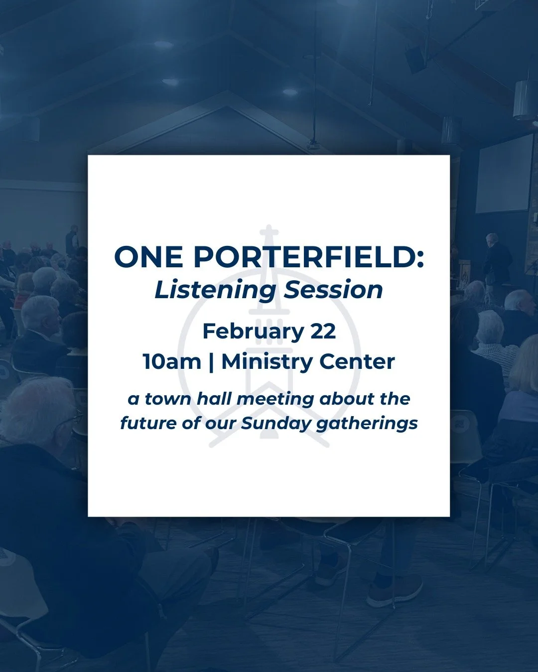 Join us for our final listening session, designed for discussion and questions regarding our decision to move to one worship service. Find a letter from Josh detailing these sessions at porterfieldmethodist.org/oneporterfield