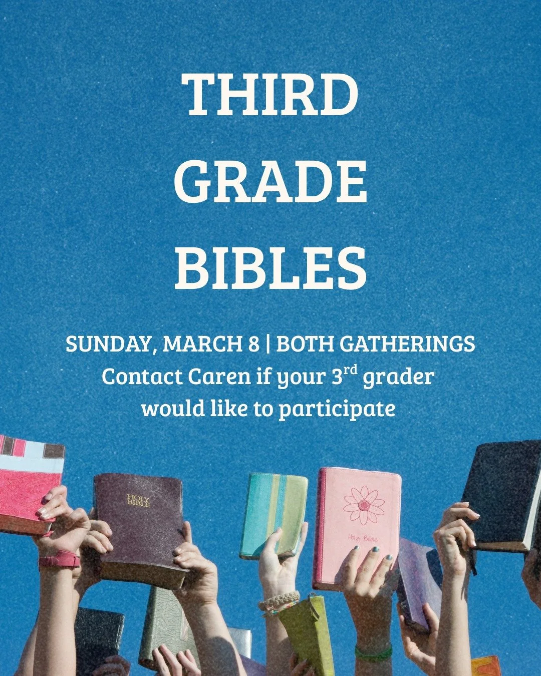 We&rsquo;re excited to present Bibles to our third graders during both gatherings on March 8 as an important milestone in their faith journey! If your child would like to be included, please contact Caren via email at cdilts@porterfieldmethodist.org