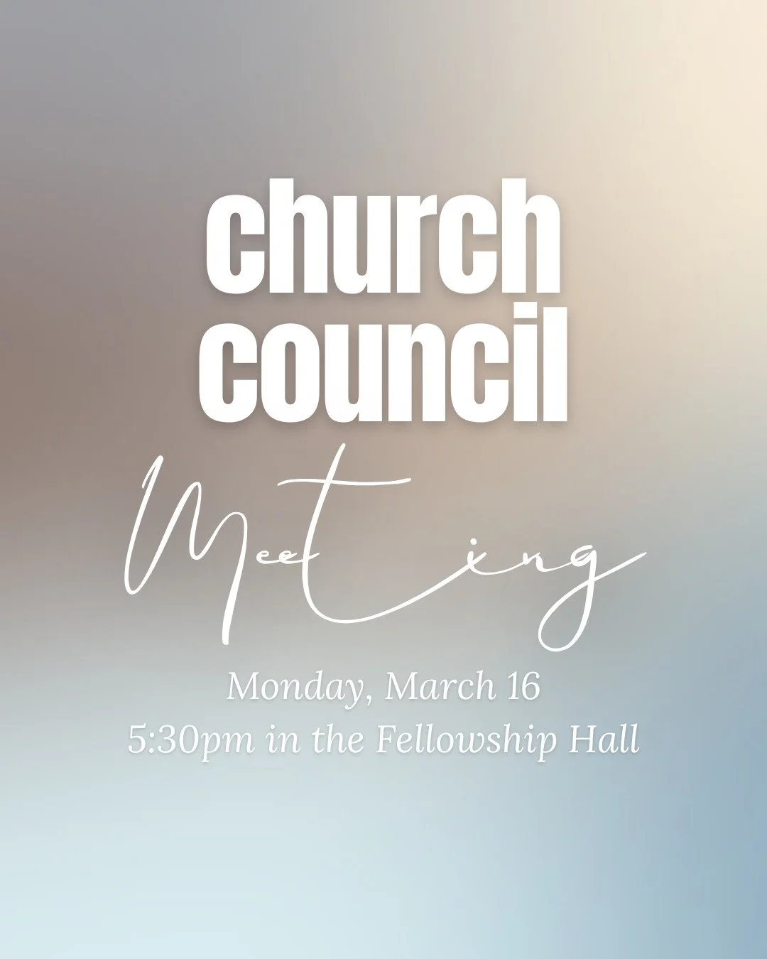 The church council is having a called meeting on Monday, March 16, at 5:30pm in the Fellowship Hall. All are welcome!