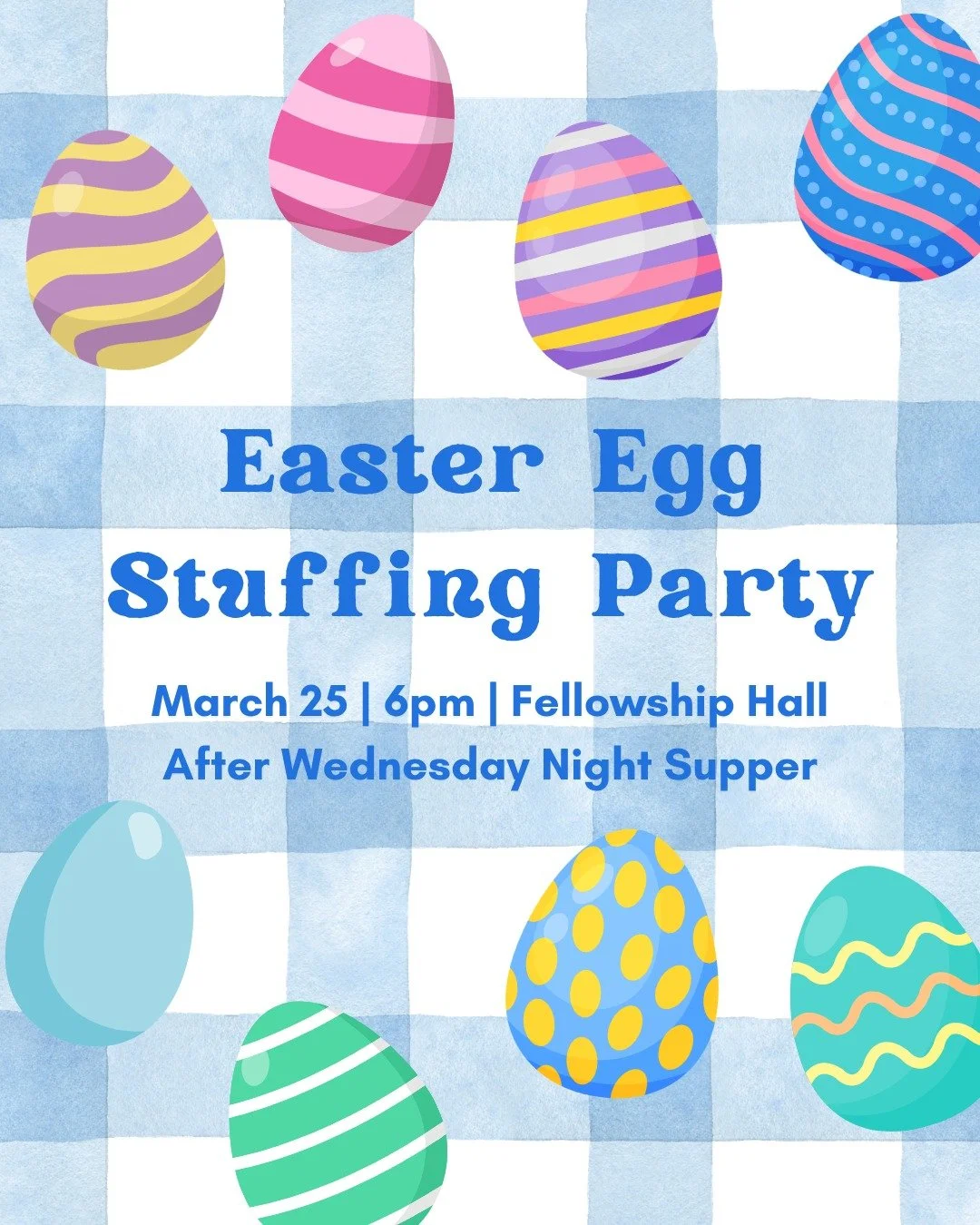 Did someone say, "PARTY?" We're stuffing Easter eggs for our annual Easter Egg Hunt! Help us get the job done quickly by being a part of this team effort tomorrow night after Wednesday Night Supper!