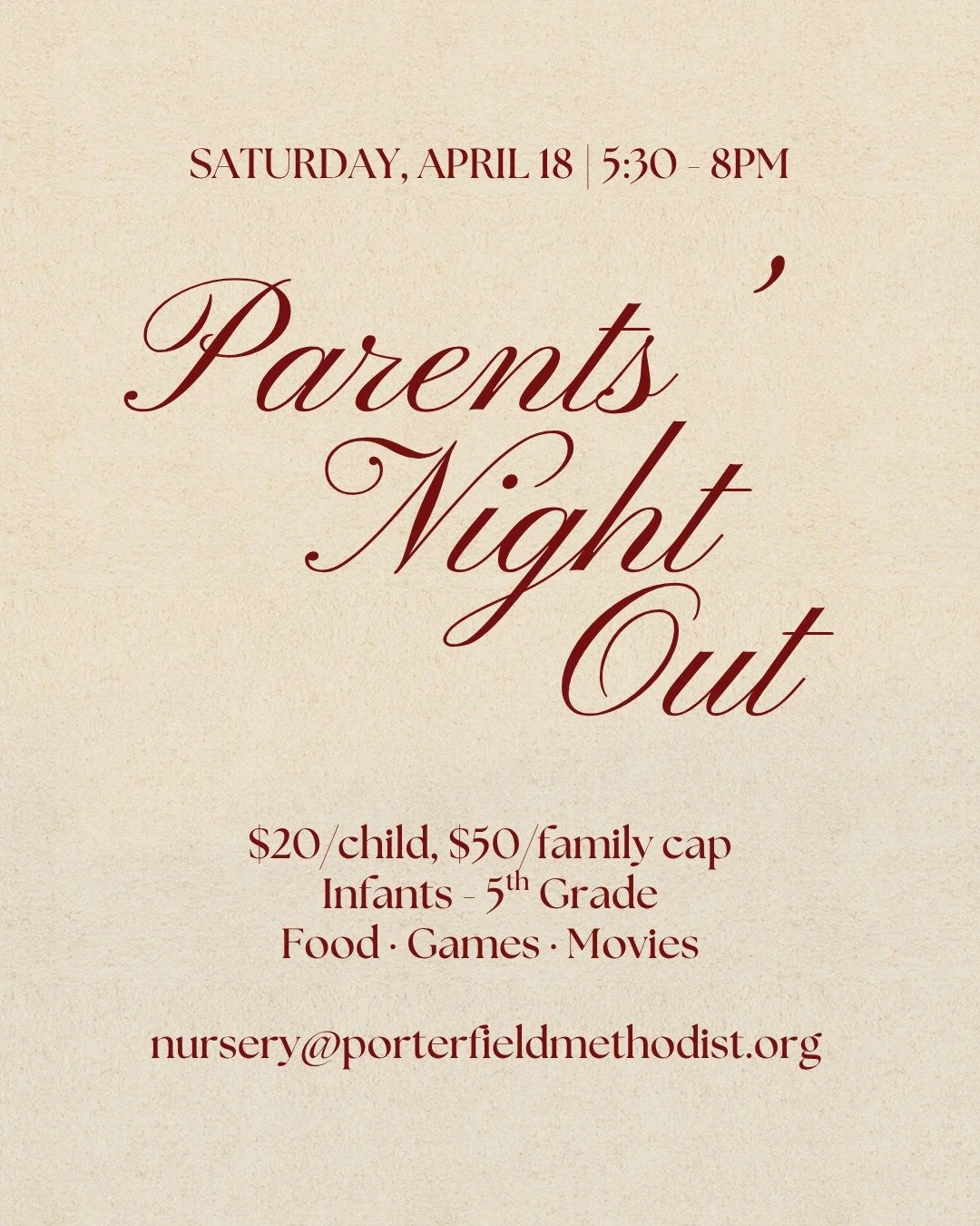 🚨Only a few spots left! Sign up now and let us take care of the kids this Saturday night!