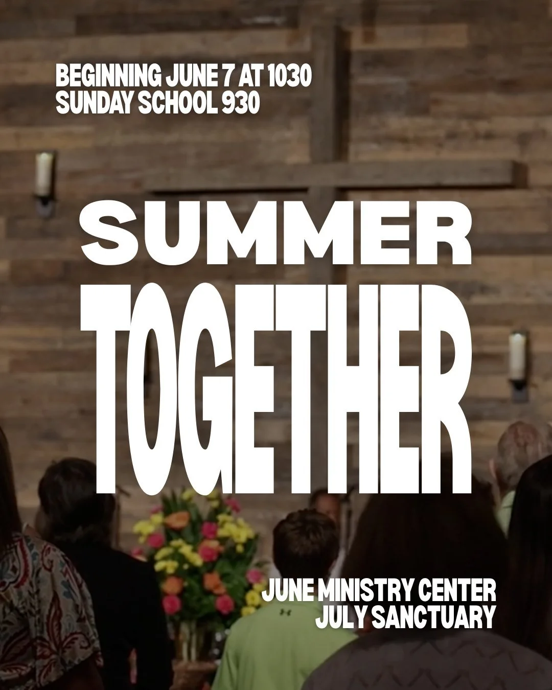 Summer Together is BACK!☀️ Beginning June 7, we&rsquo;ll combine our Sunday gatherings for the summer. Come for Sunday School at 9:30am, and then one combined gathering at 10:30am. In June, we&rsquo;ll meet in the Ministry Center, and in July, we&rsq