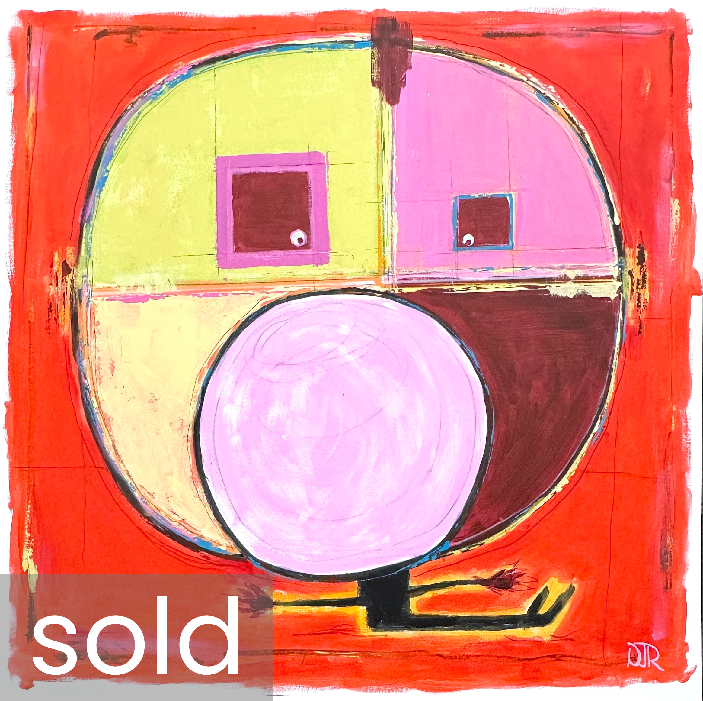 SOLD - 'poppy pink' / 40" x 40" x 1.5" / Acrylic and Pencil on Canvas
