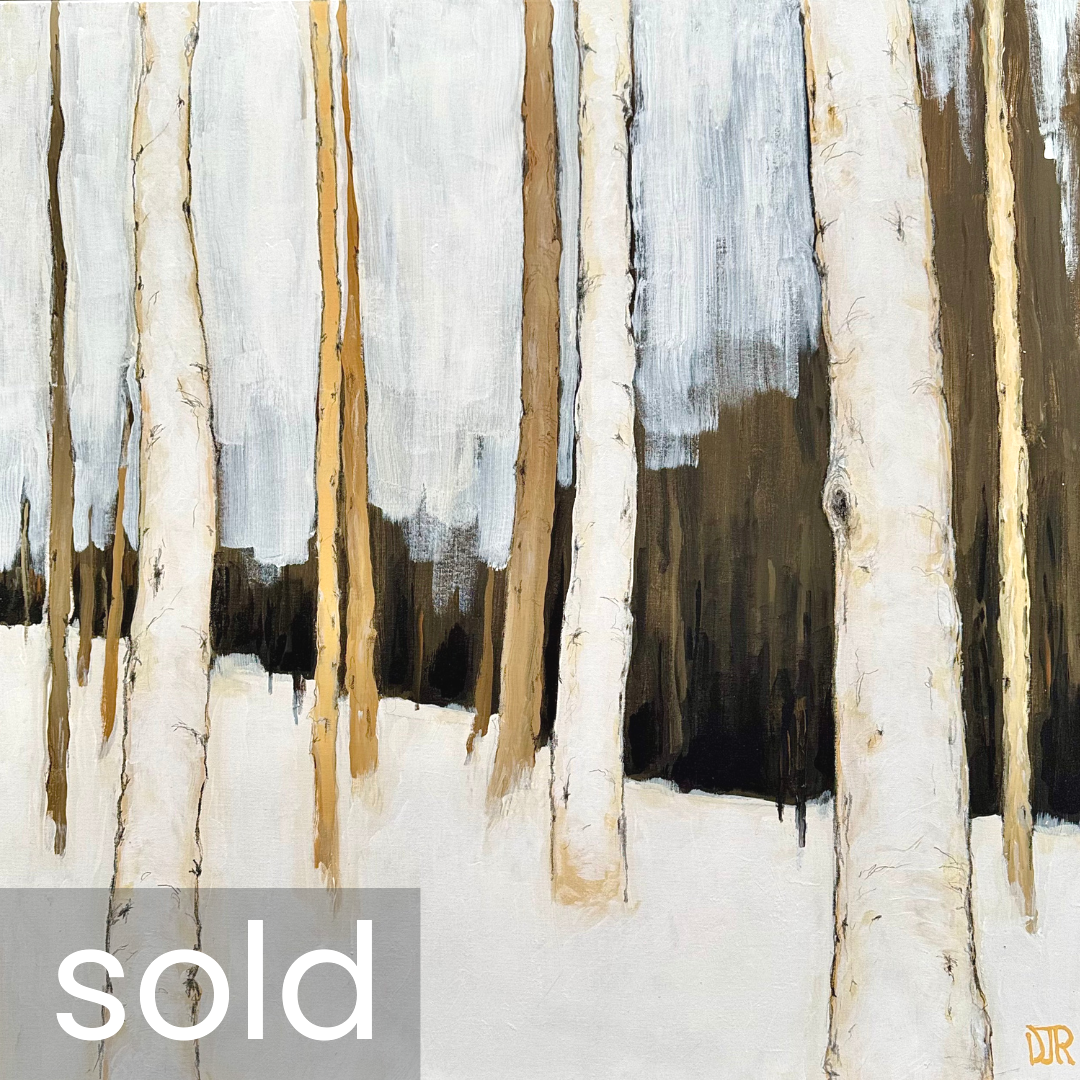 SOLD - 'winter birch stillness 1' / 36" x 36" x 1.5" / Acrylic and Conté pencil on Canvas