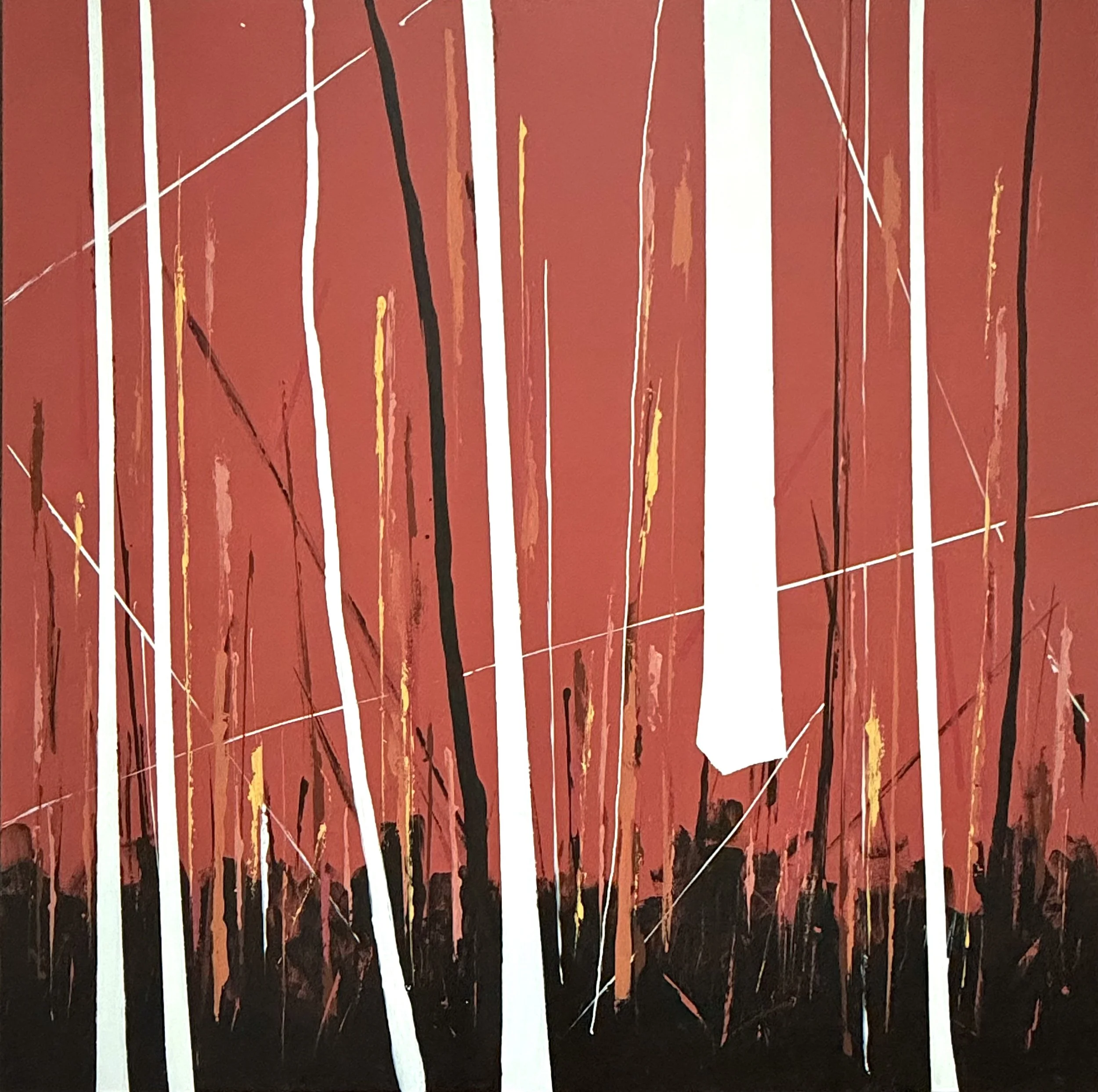 'autumn's red and fallen leaves' / 40" x 40" x 1.5" / Acrylic on Canvas