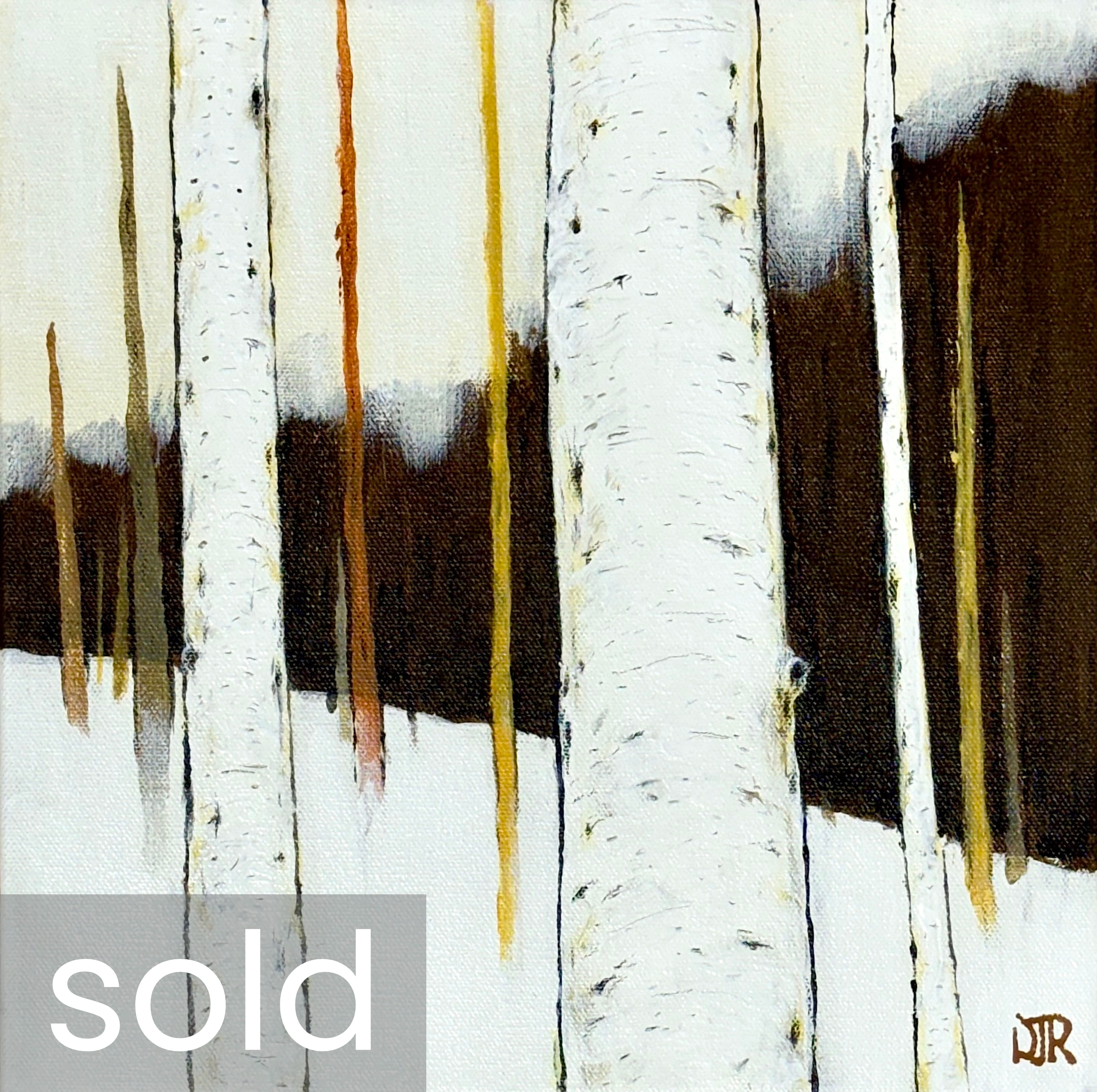 SOLD - 'winter birch surrenders' / 12" x 12" x 1.5" / Acrylic and Conté pencil on Canvas