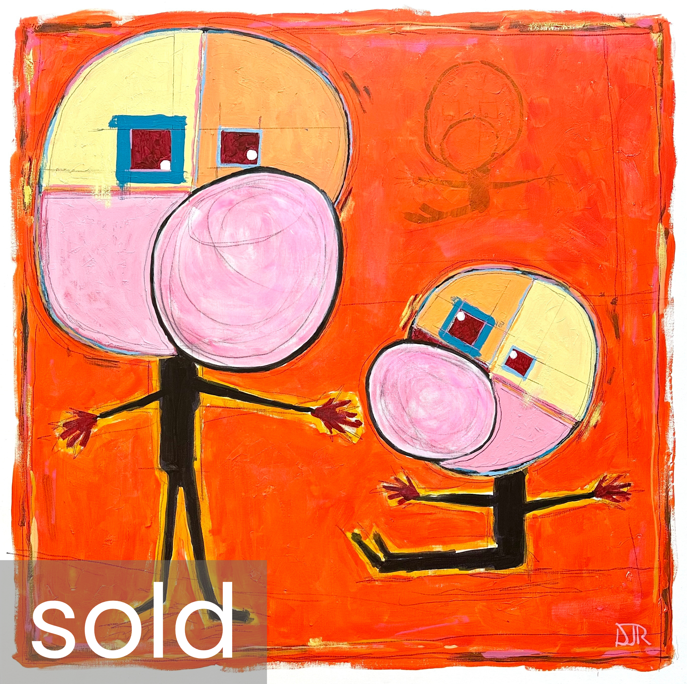 SOLD - 'look mom no hands' / 40" x 40" x 1.5" / Acrylic and Pencil on Canvas