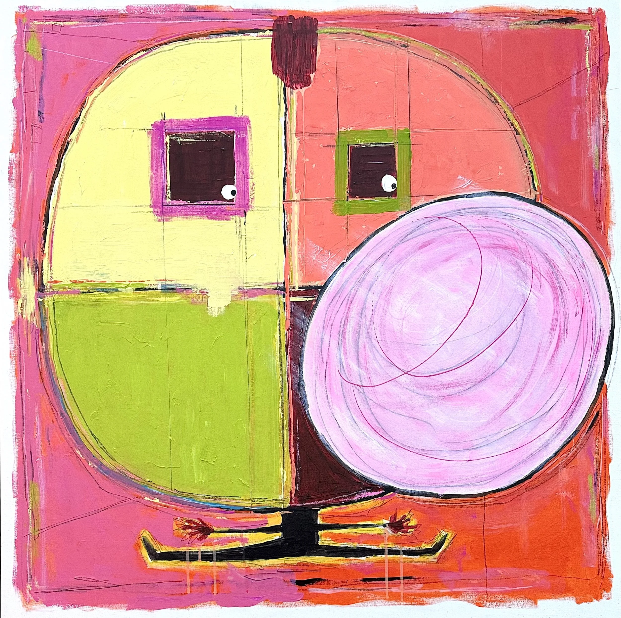  'bubble bonanza’ / 40” x 40” x 1.5” / Acrylic and Pencil on Canvas / FRAMED with White Frame / The Local Gallery: Toronto, ON