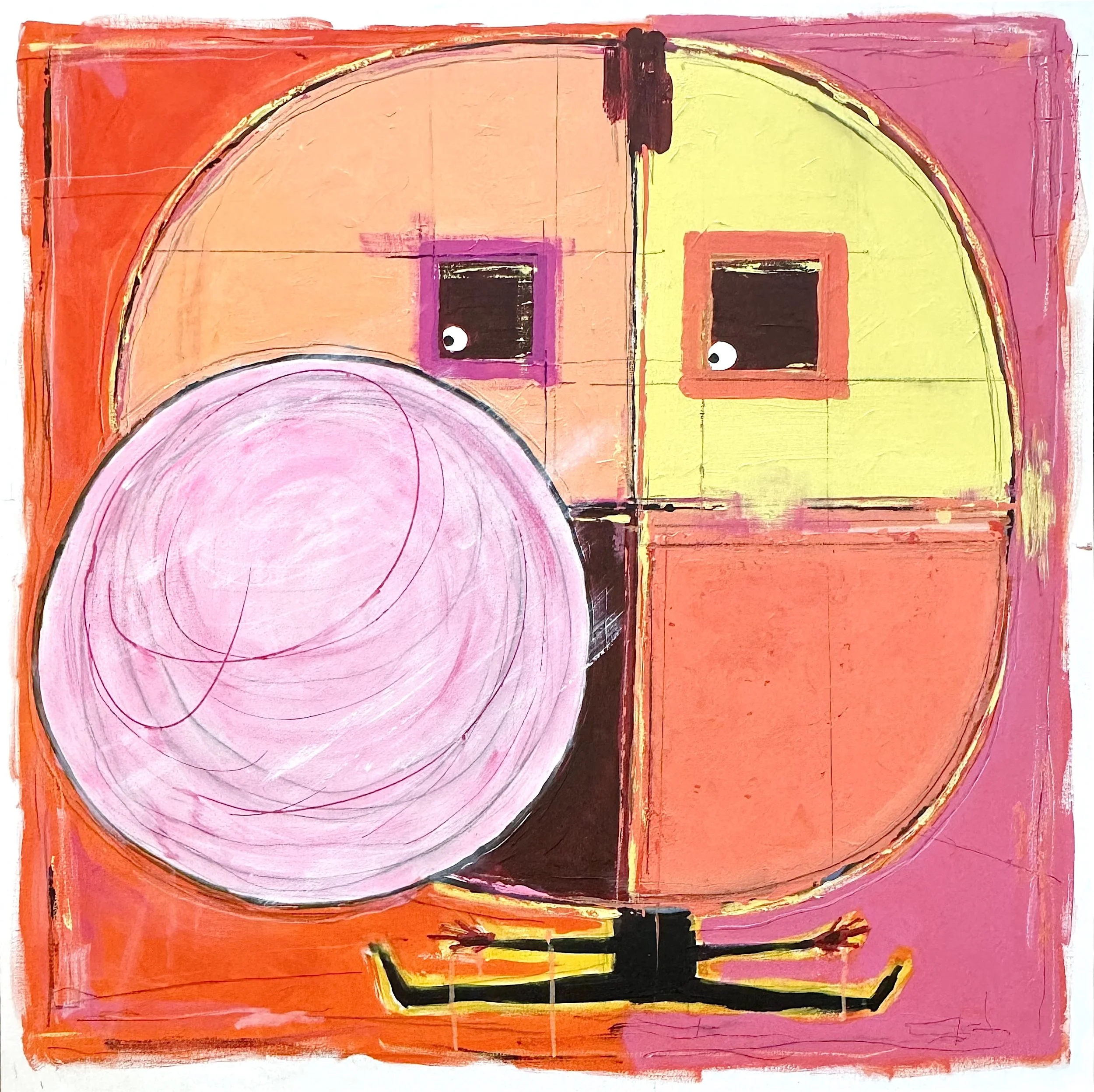  'pink palooza’ / 40” x 40” x 1.5” / Acrylic and Pencil on Canvas / FRAMED with White Frame / The Local Gallery: Toronto, ON