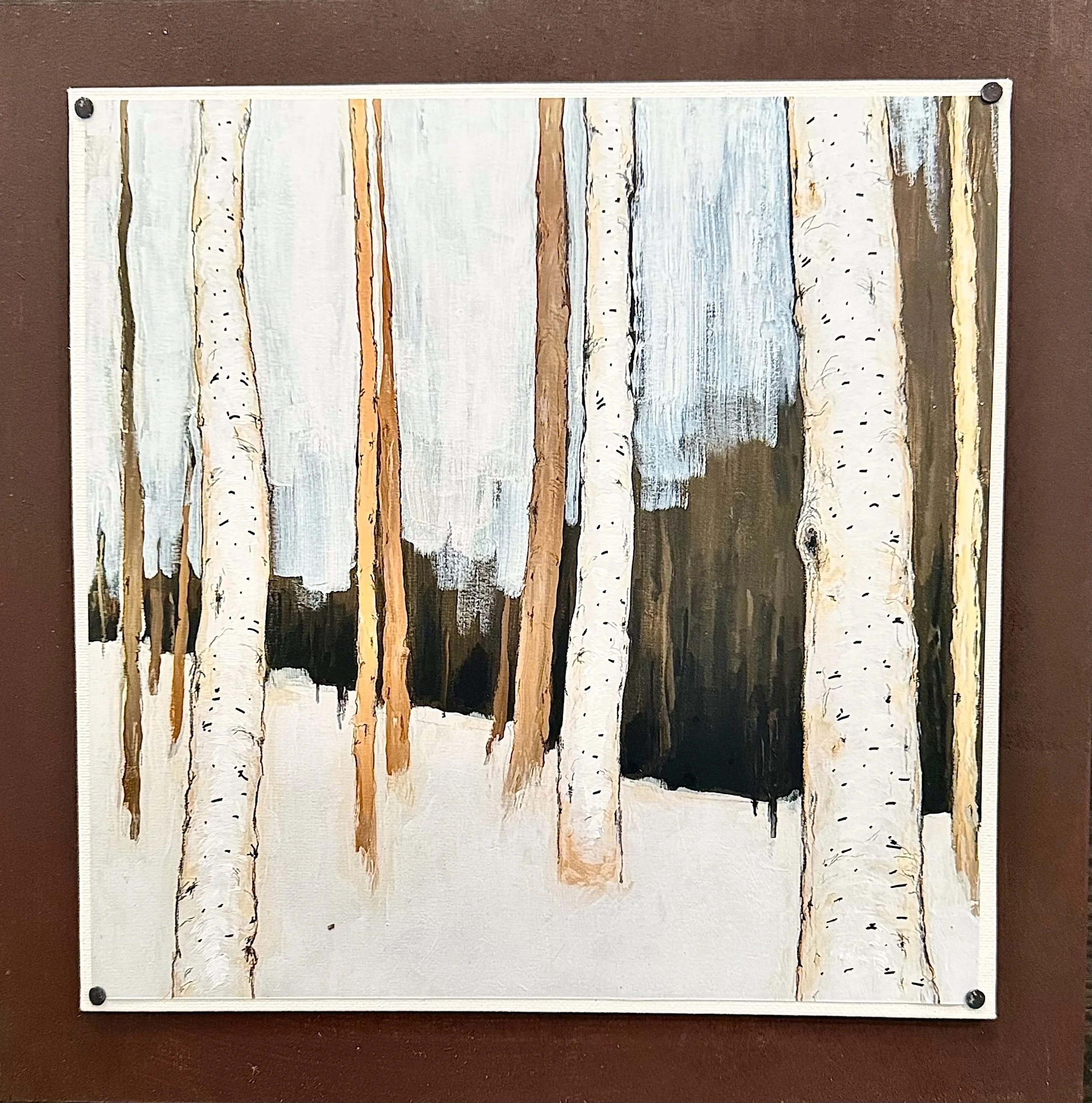 'winter birch stillness 1' / 12" x 12" / Embellished Print on Birch Panel