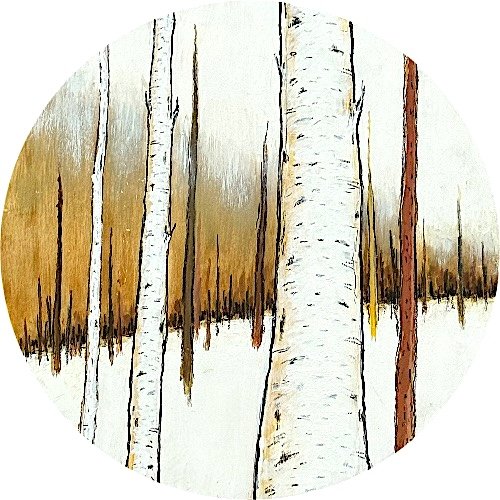 'winter's warmth' / Pi Square Show '26 / 12" round tondo / Acrylic on Birch 