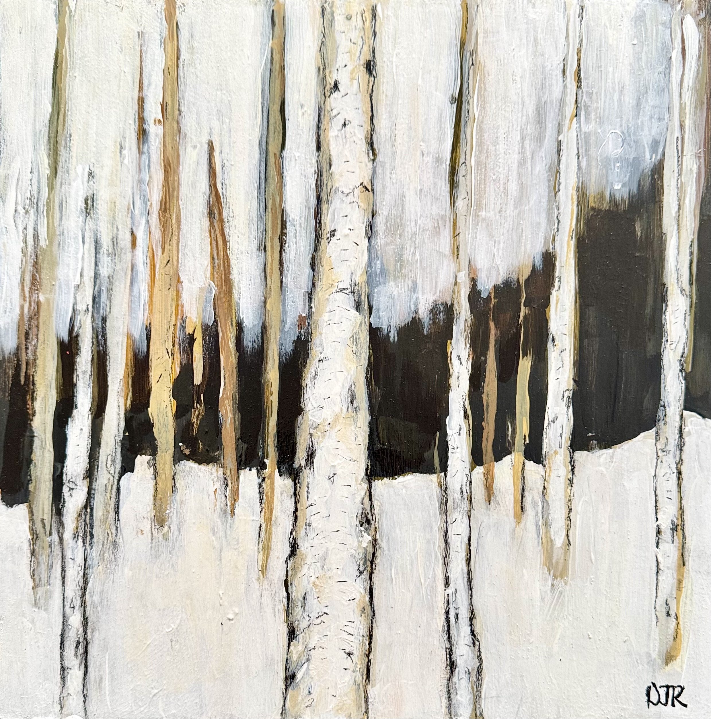 'winter birch peace' / Crown & Press Gallery / 12" x 12" x 1.5" / Acrylic and Conté pencil on Canvas 
