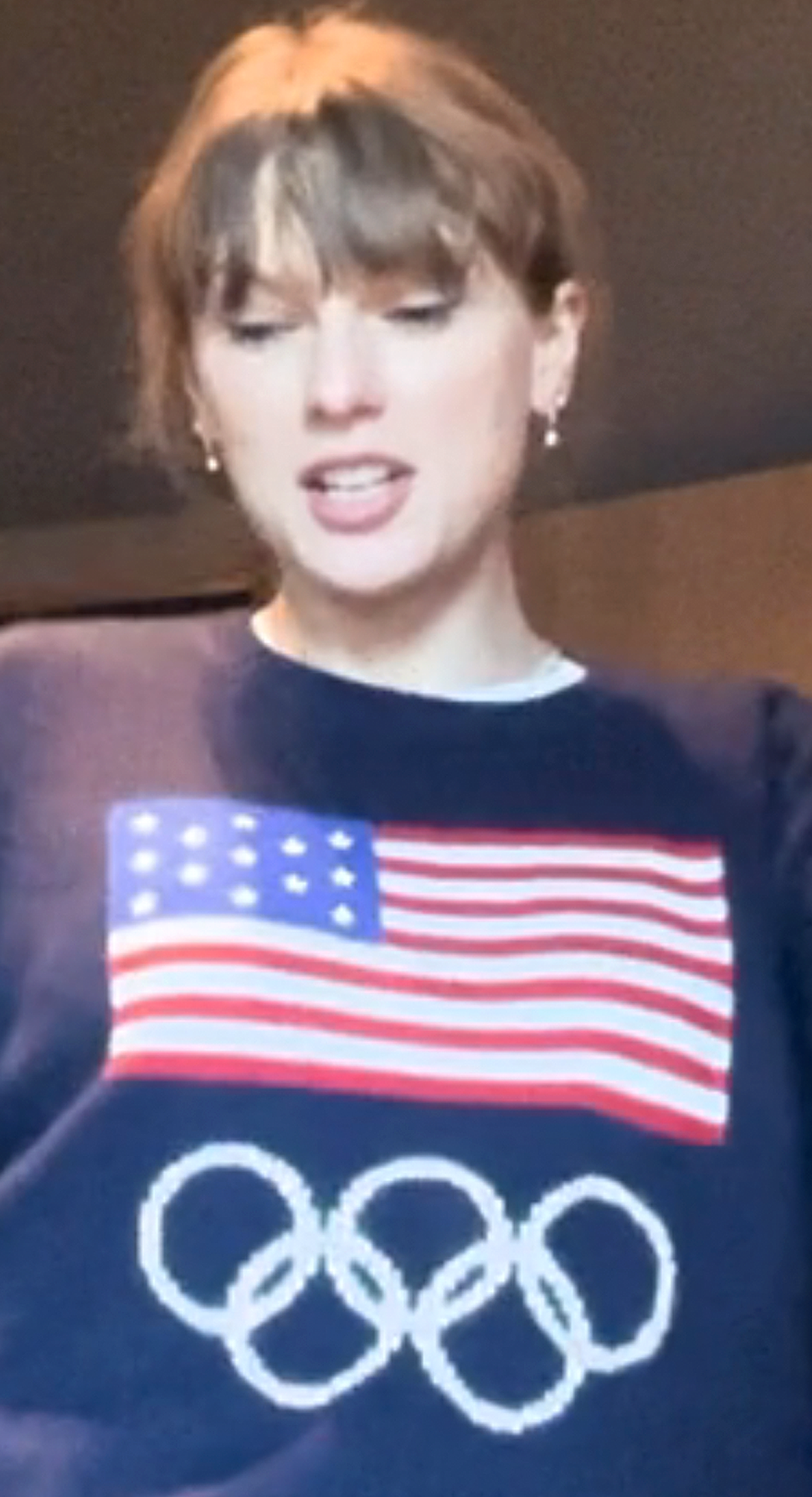 Taylor Swift wears Team USA Ralph Lauren apparel while recording her 12th studio album The Life of a Showgirl.