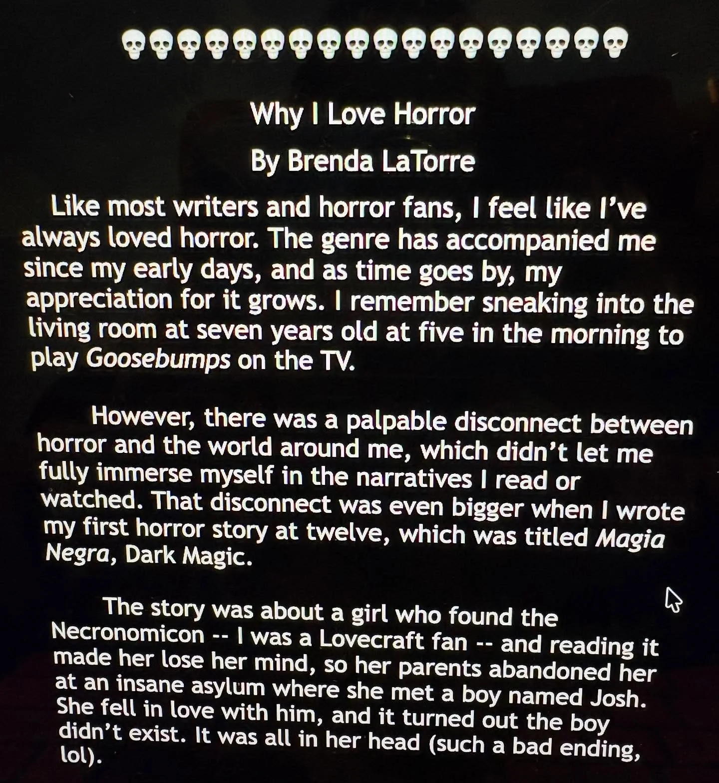 I&rsquo;m so honored to have my essay published in 30 Days of Horror!!!! The book &ldquo;Why I Love Horror&rdquo; arrived at my doorstep a few days ago and I never imagined I&rsquo;d end up being part of Becky&rsquo;s blog!!!!!!! Also loook at the be