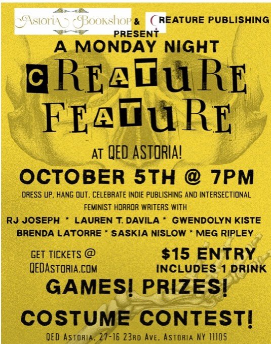 Very excited to share this event on Oct 5th in NYC!!!!!! Meet some of us @creaturepublishing authors and join us for several fun activities!!!!!!!